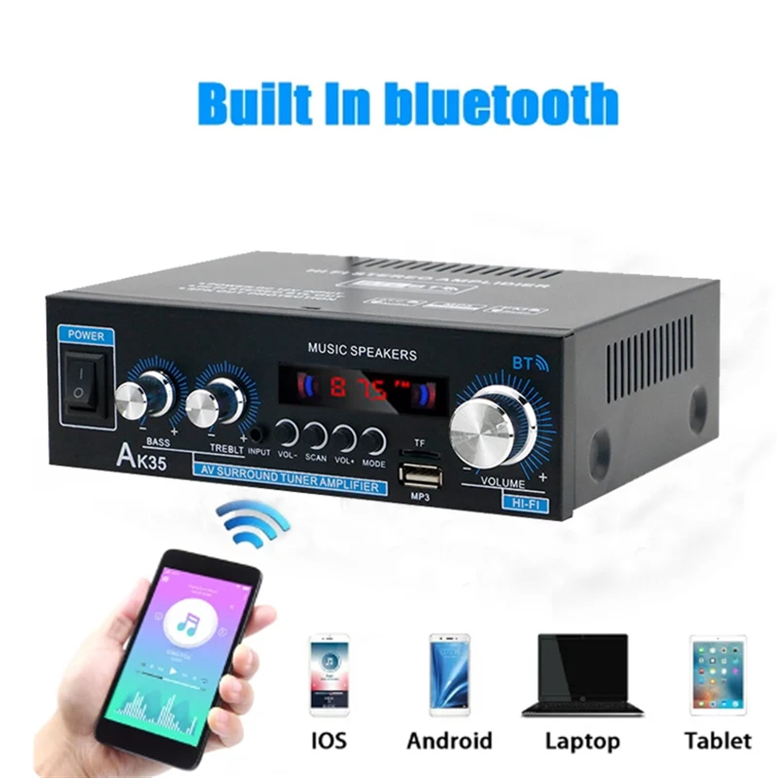 HiFi Digital Amplifier AK35 Amplifiers MP3 Channel 2.0 Sound Amplifier AMP Support For Home Car MAX 400W*2 ,Bass Treble Control