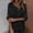 Black, variant on Women's Casual Linen-Look Cropped Top with Lace Trim Three-Quarter Sleeve Round Neck Blouse for Spring Summer