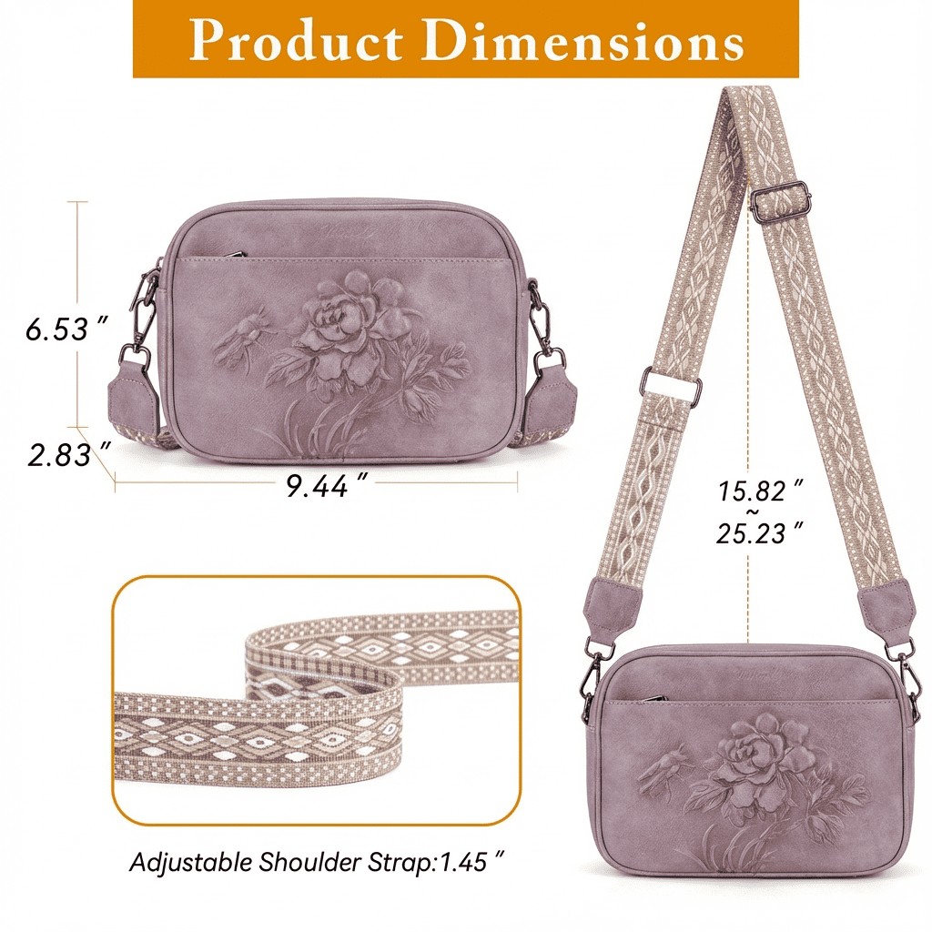 APHISON Crossbody Purse for Women, Rose Embossed Crossbody Phone Handbags with Adjustable Guitar Strap Hollow Everyday Crossbody Holiday Present Outfit Upgrade