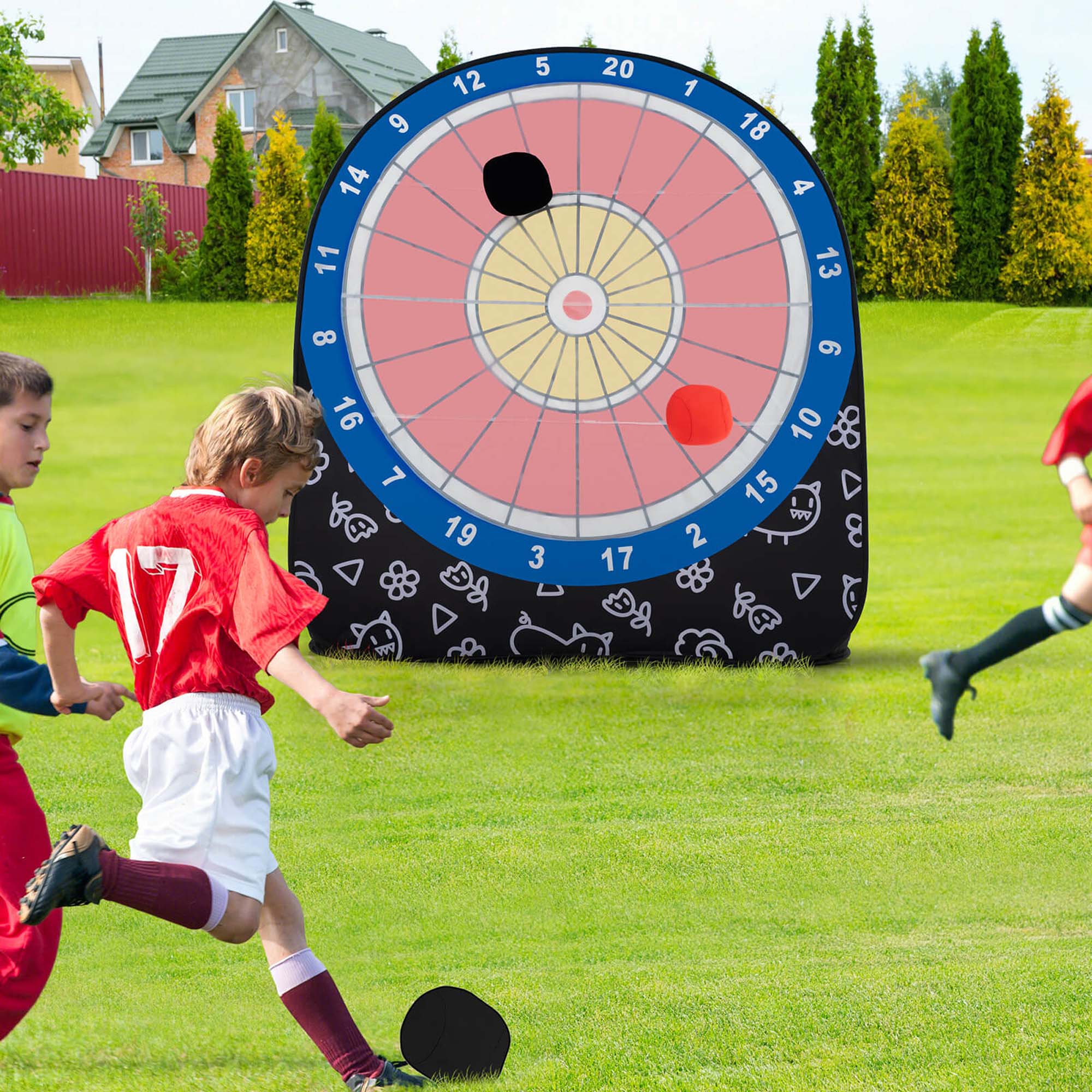 Costway Large Dart Board for Kids with 4 Kick Balls, Carrying Bag Giant Outdoor Kick Black