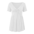 thumbnail image 6 of UJNDER Women's V Neck Short Sleeve Front Knotted Warm Top for Casual Solid Tops and Everyday Outfits White L, 6 of 6