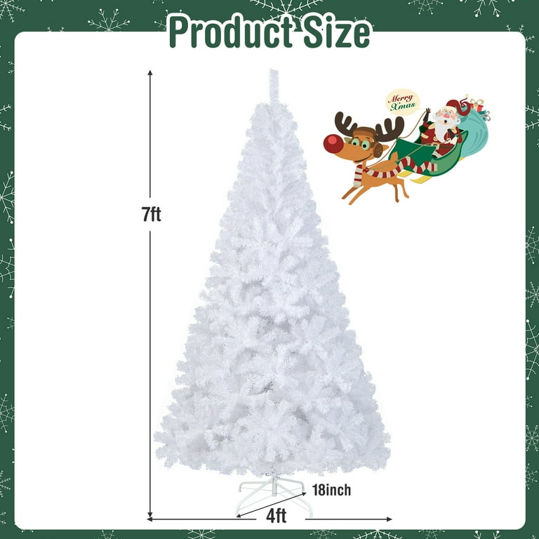 Topbuy 7' White Unlit Full Christmas Tree with Sturdy Metal Stand