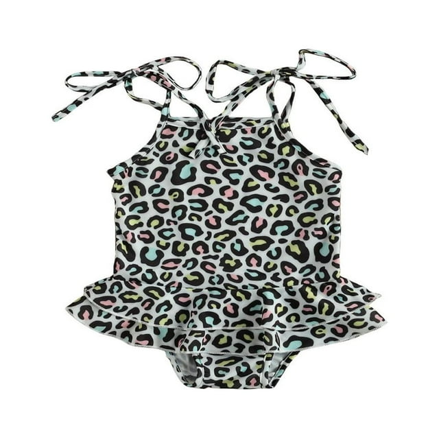 Maillot de Bain pour Tout-Petites Fille Léopard à Bretelles Sans Manches