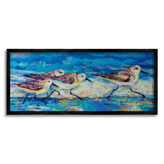 Stupell Industries Modern Street Style Sandpipers Walking Beach Shoreline Painting Black Framed Art Print Wall Art, Design by Jeanette Vertentes