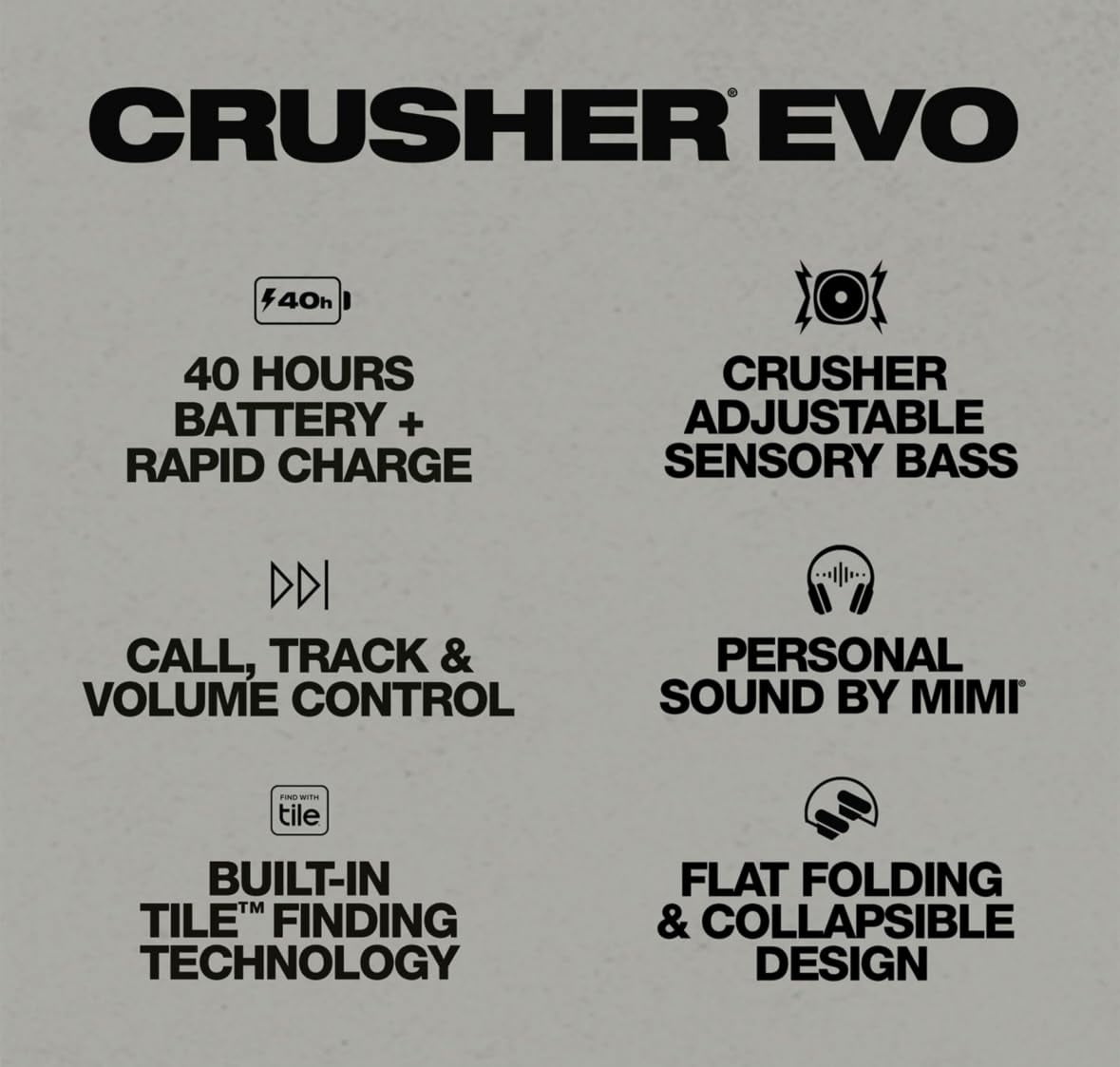 Skullcandy Crusher Evo Wireless Bluetooth Headphones with Adjustable Sensory Bass, Built-In Tile Technology, Up to 40 Hours Battery, Midnight Blue