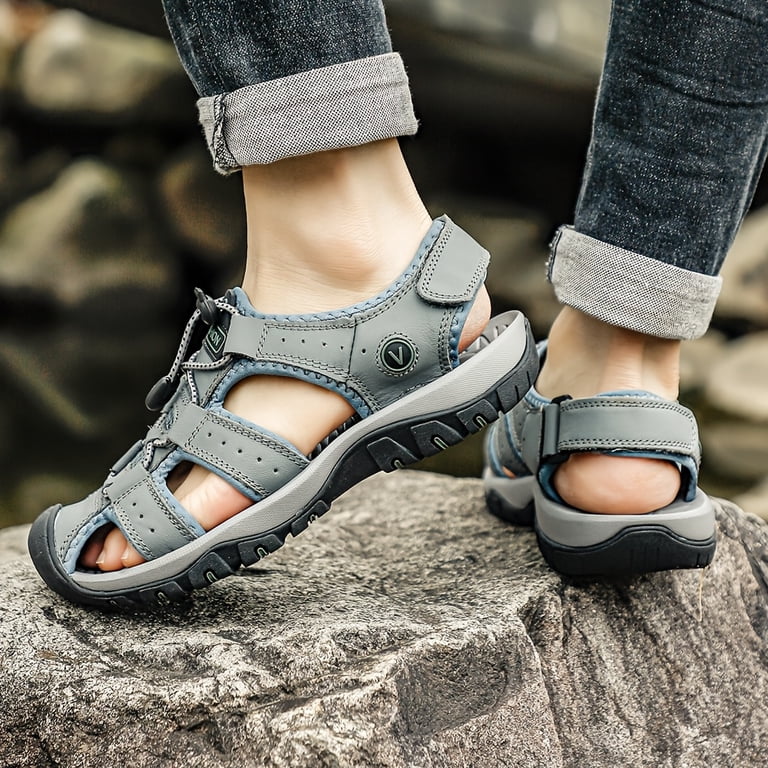 Men\'s Grey Closed Toe Outdoor Beach Hiking Rubber Waterproof Sport Sandals Amazon.com: DZBAJRQM Men main image 4