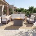 thumbnail image 2 of POCASSY Patio Furniture Set with Fire Pit, 4-Piece Wicker Outdoor Conversation Set with Swivel Glider Patio Chairs and 43" Propane Firepit Table, Luxury Outdoor Patio Fire Pit Set for Porch, Deck, 2 of 13