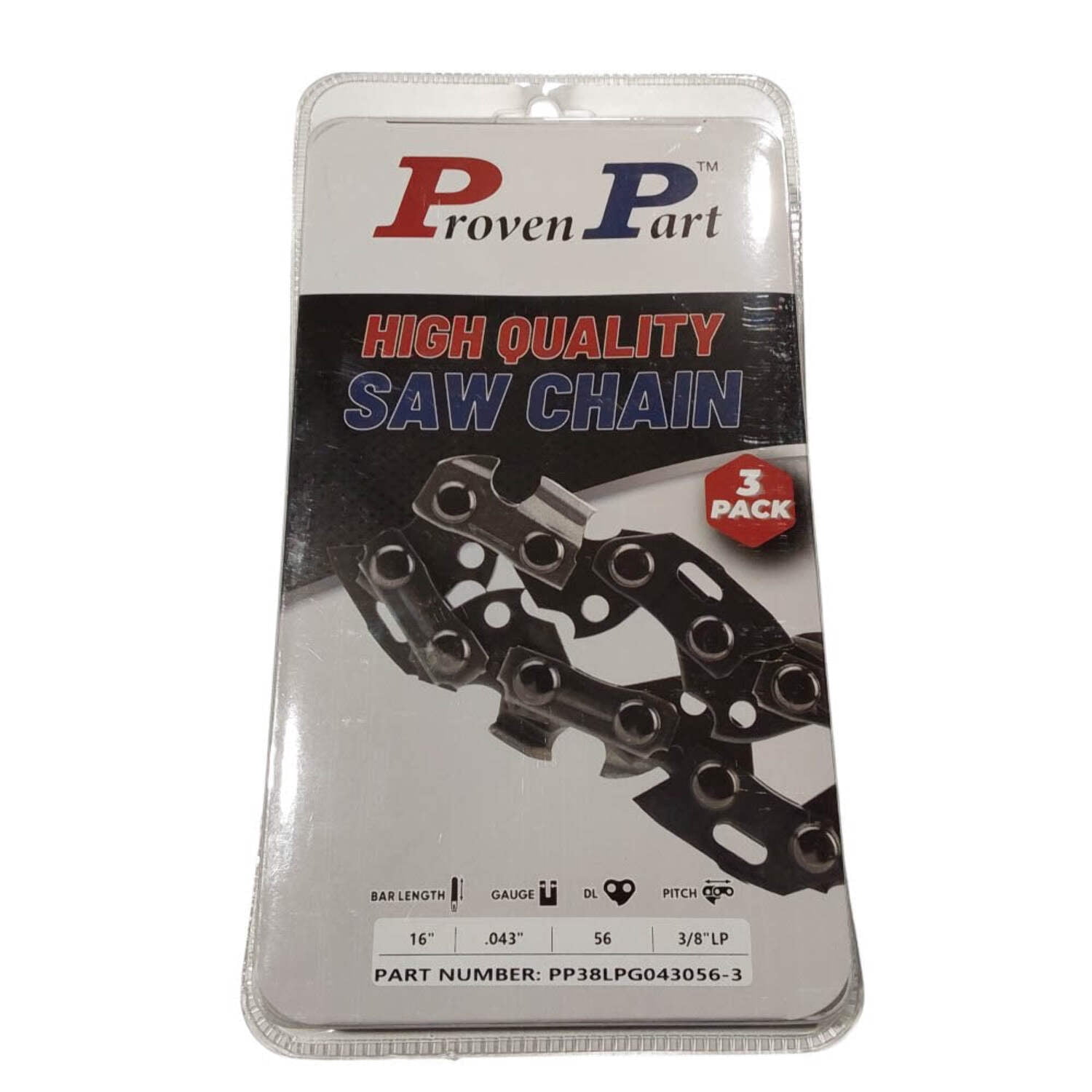 3x Semi Chisel Chain Low Profile 3/8 .043 56DL Fits EGO CS1600, CS1604