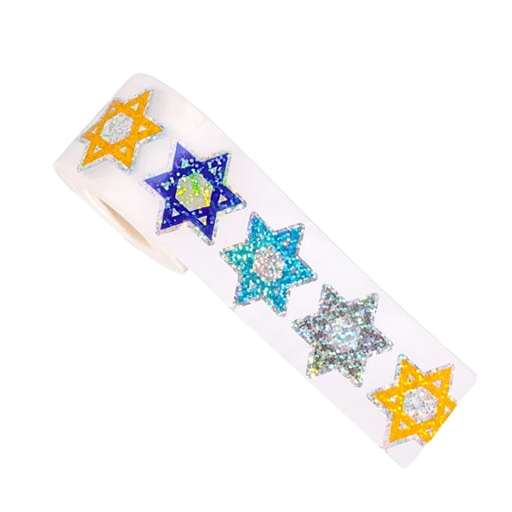 CCOCC 500 Pcs Hanukkah Star Stickers Tape for Holiday Decorations Paper Material Colorful Star Waterproof Adhesive Sealing Stickers for Crafts and Gift Wrapping