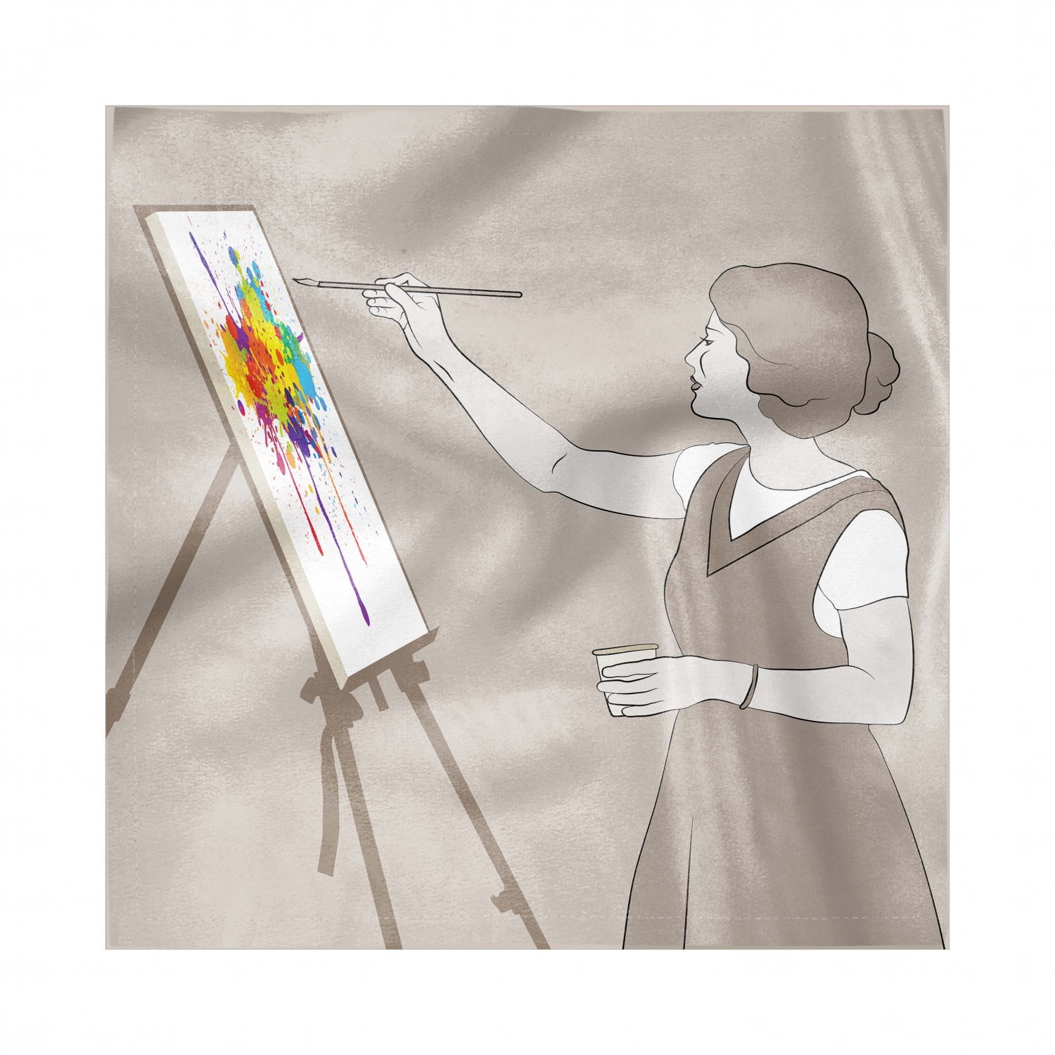 Fine Art Napkins Set of 4, Lady Painting onto Canvas Colorful Paint