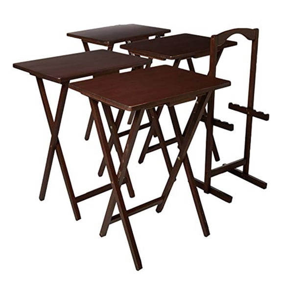 YYEAN Folding TV Tray Tables with Compact Storage Rack, Walnut, 5 Piece Set