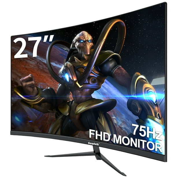 Gawfolk 27" Curved Monitor, FHD 1080P 75Hz 1800R Ultra-Thin Bezel-less ...