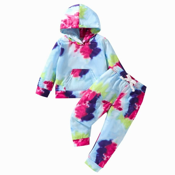 Posijego Little Girls 2 Piece Outfit Tie-Dye Hoodie and Sweatpants Sets Activewear Fall Winter Sweatsuits