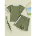 thumbnail image 5 of Musuos Infant Boys Summer Clothes Outfits 6 12 18 24M 3T Patchwork Ribbed Crew Neck Short Sleeve T-Shirts and Elastic Waist Shorts Suit, 5 of 10