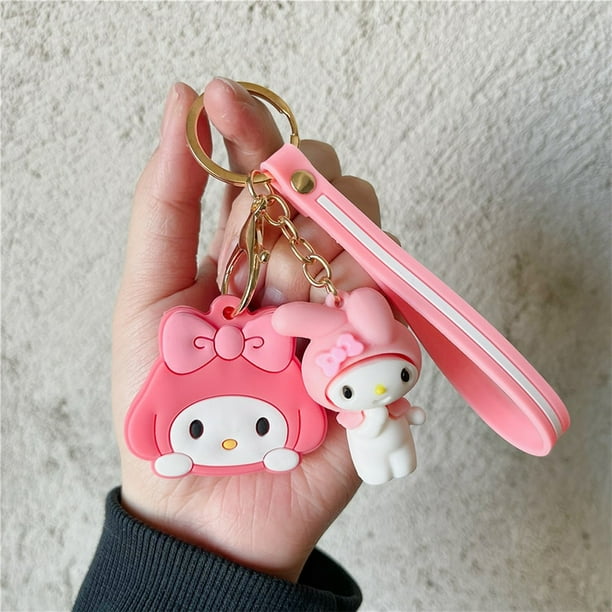 Sanrio Hello Kitty Pompom Keychain Silicone Key Case Pendant Cinnamoroll Car  Key Chains Kuromi Melody Card Case Keychain 