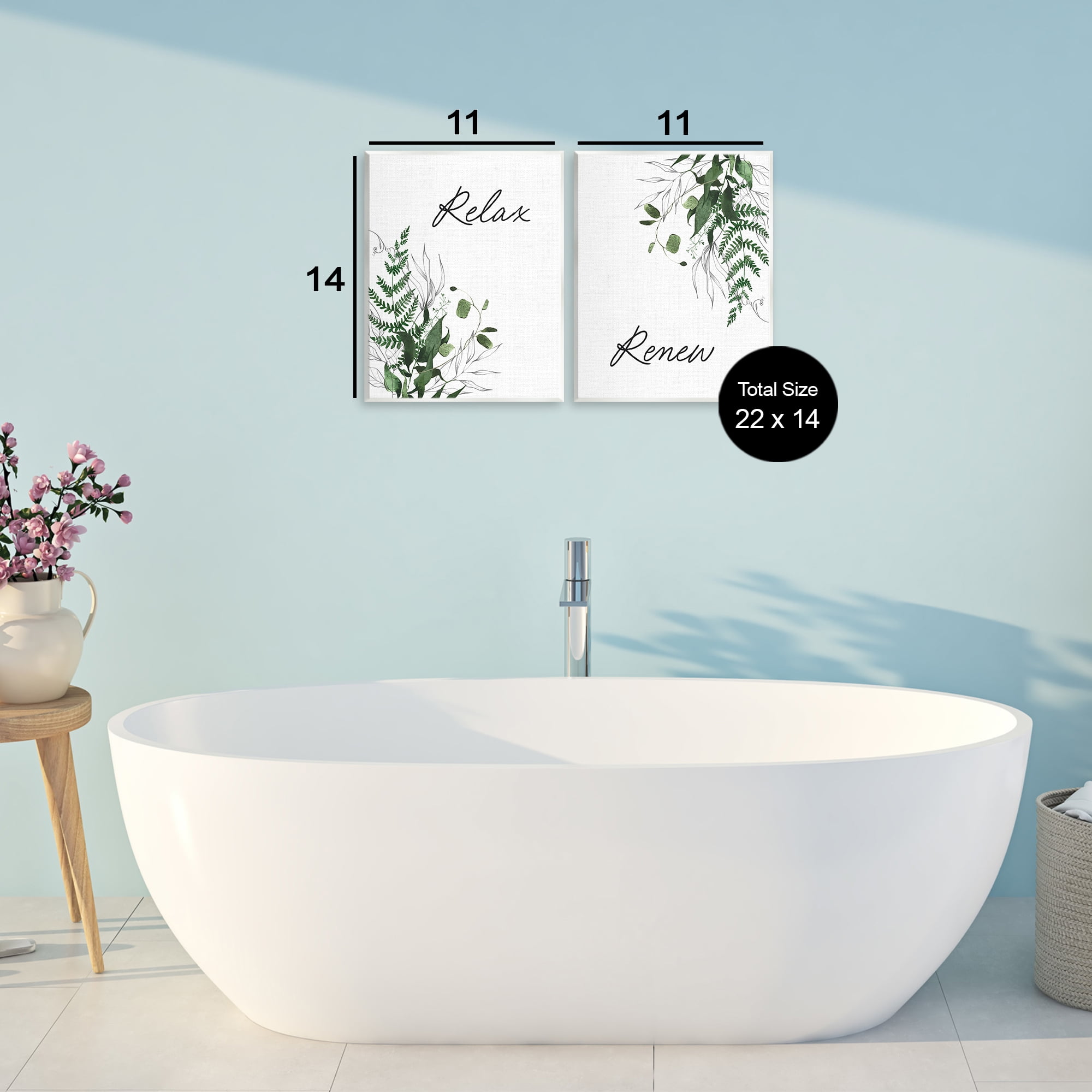 Relax Renew Botanical Leaves 2 Piece Wall Plaque Art Set, design by Lettered and Lined