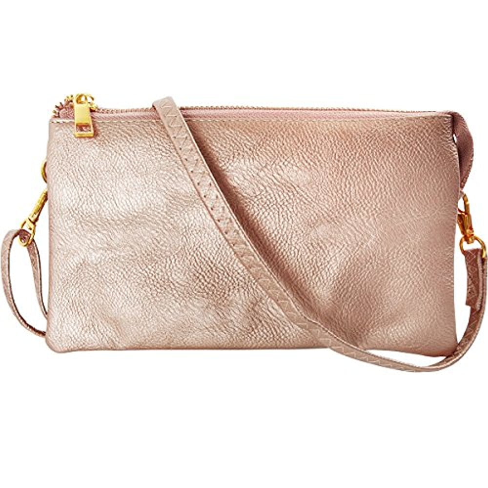 Vegan Leather Small Crossbody Bag or Wristlet Clutch Purse, Includes Adjustable Shoulder and ...