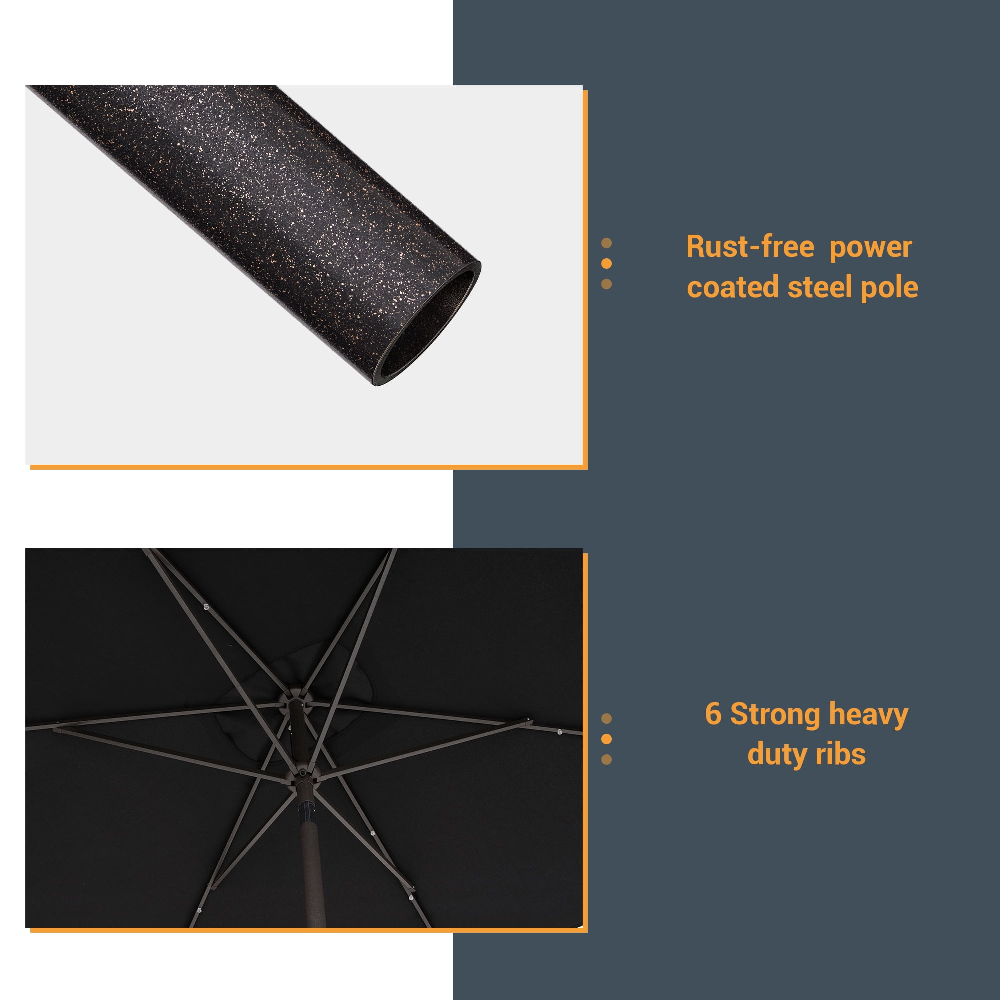ACEGOSES 10x 6.5ft LED Solar Outdoor Patio Rectangle Table Umbrellas with Non-Fading Canopy for Garden and Yard,Black