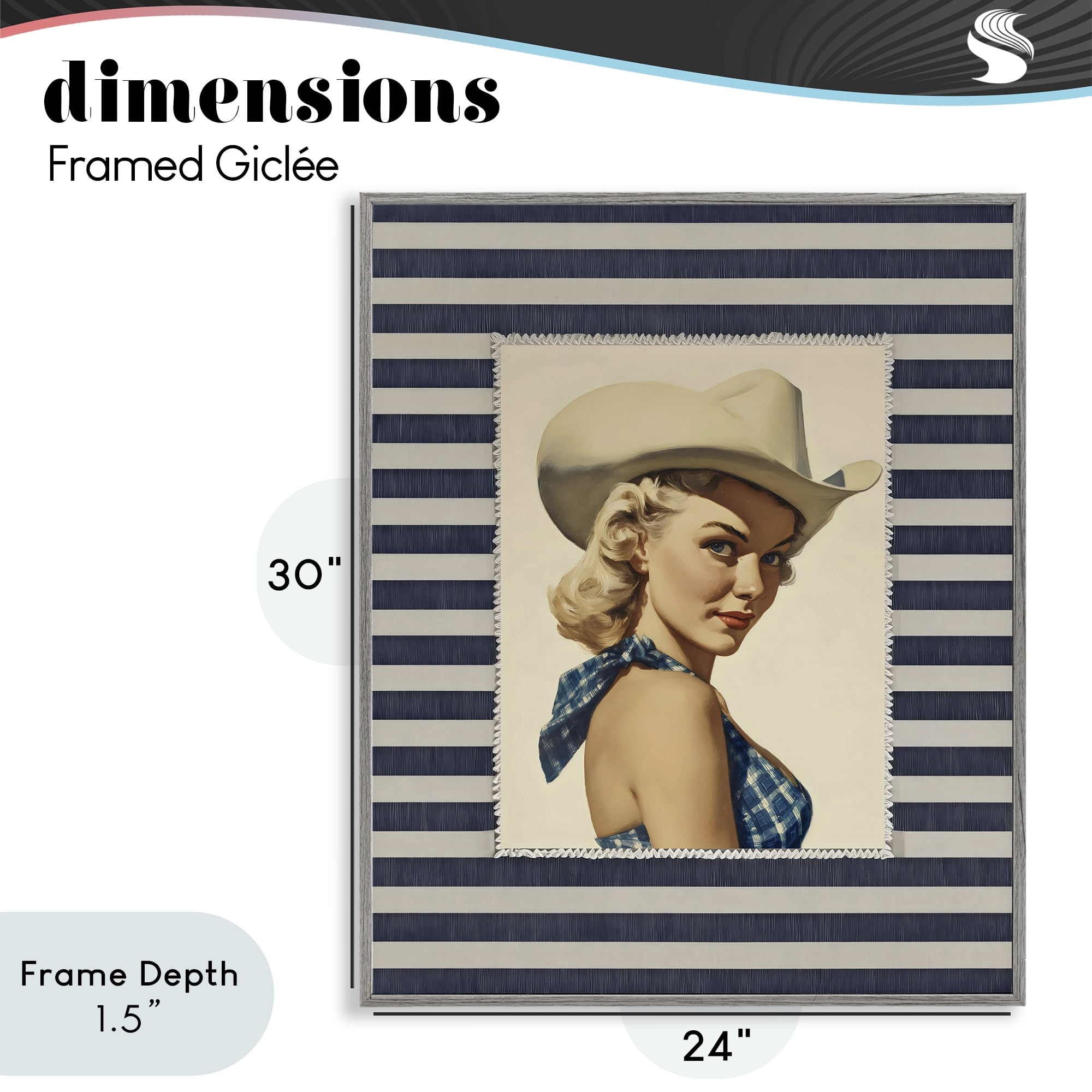 Stupell Industries Retro Cowgirl Stripes Gray Framed Giclee Art, design by Arlington Prints