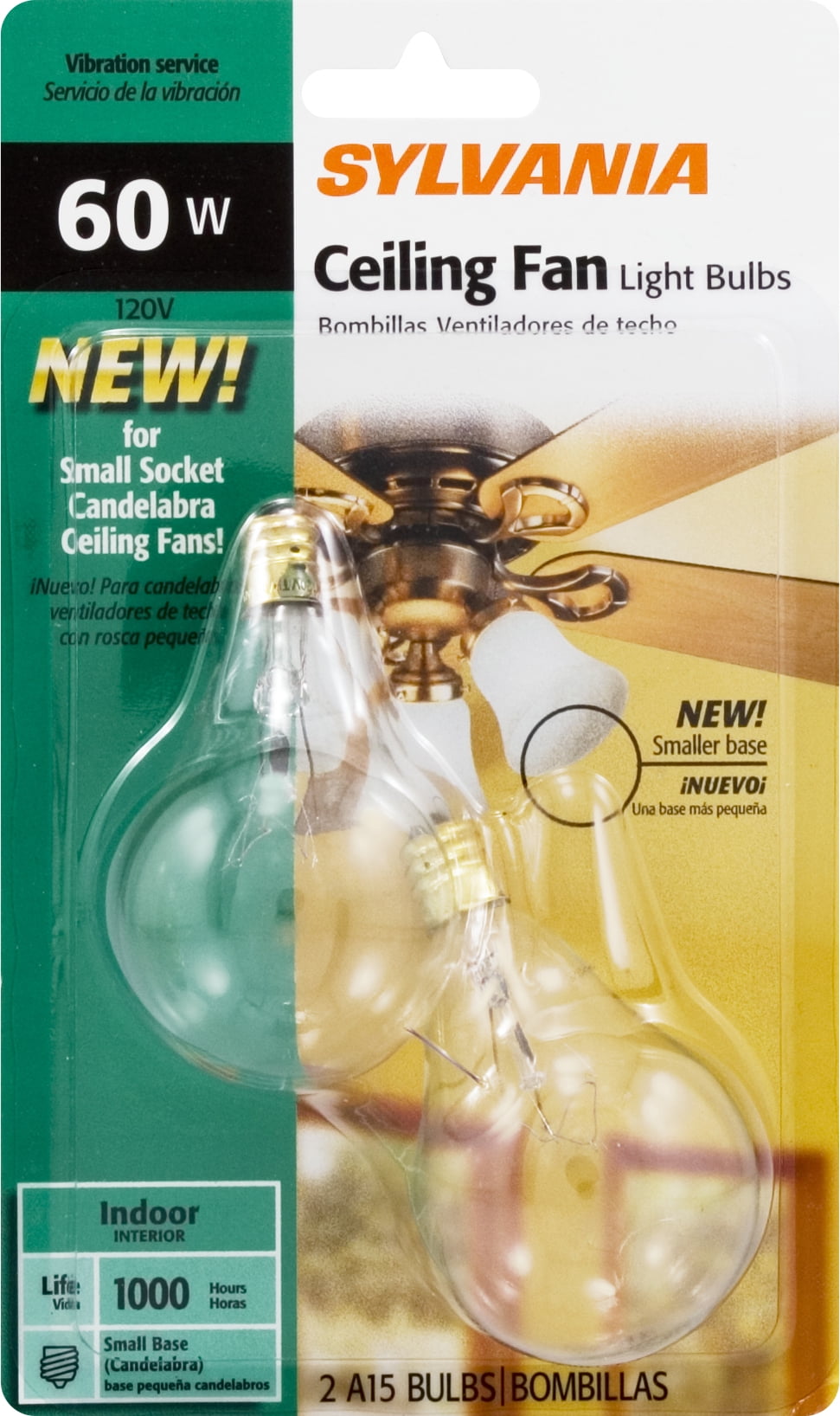 Sylvania Ceiling Fan Light Bulbs, 40W A15, Candelabra Base, 2-count