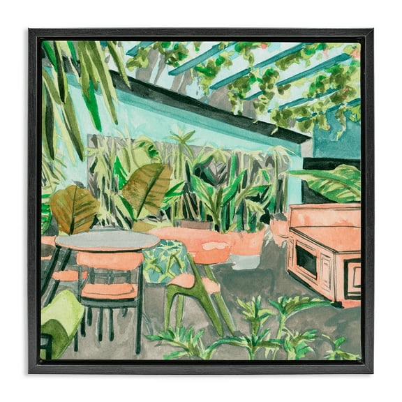 Stupell Industries Greenhouse Plants Café Furniture Painting Black Floater Framed Canvas Art Print Wall Art, 18 x 18