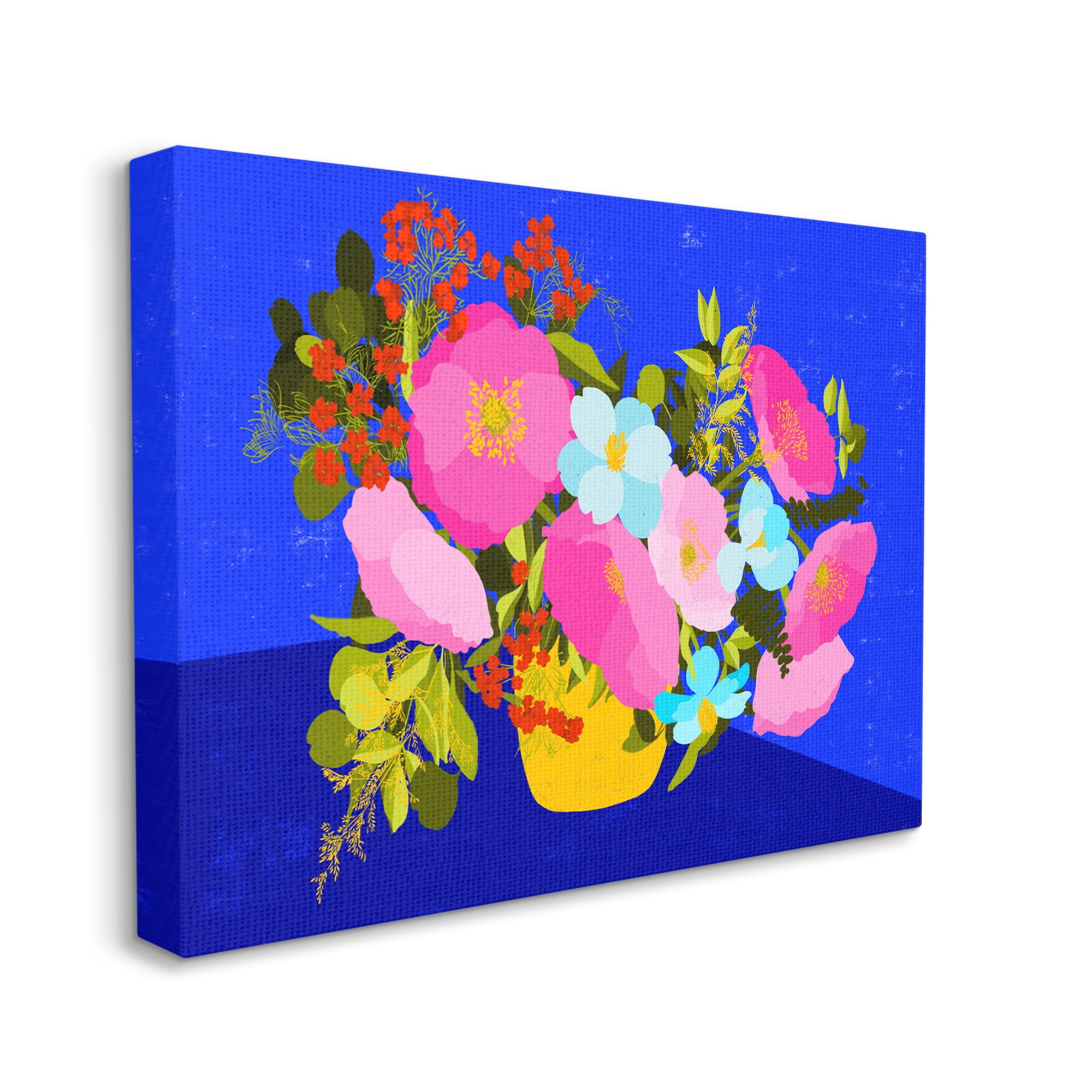 Stupell Industries Vivid Pink & Blue Bouquet Botanical & Floral Painting Gallery Wrapped Canvas Art Print Wall Art, 20 x 16