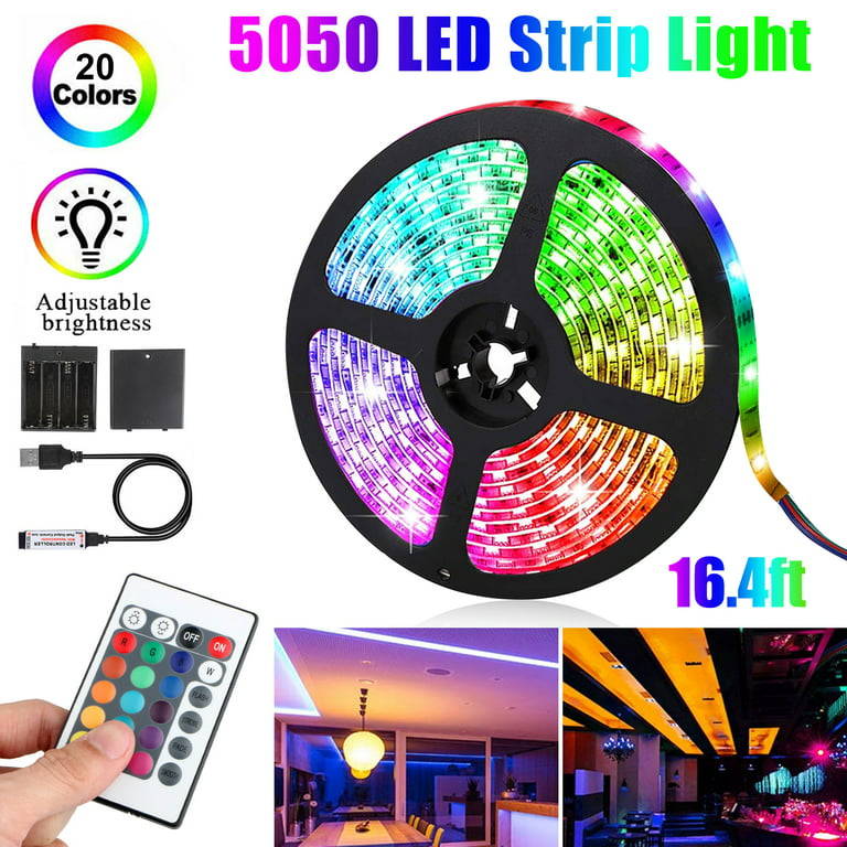 5m RGB Addressable Color-Chasing LED Strip Light Kit with 12V Power Supply  and Remote