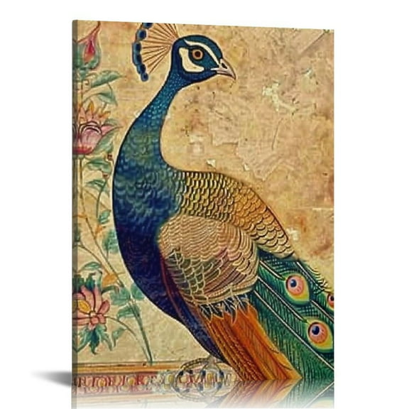 BCIIG Peacock Flowers Colorful Fine Art Aesthetic Poster & Print Wall Painting for Home Decor, Canvas Living Room Bedroom Office Wall Art 12x16 in