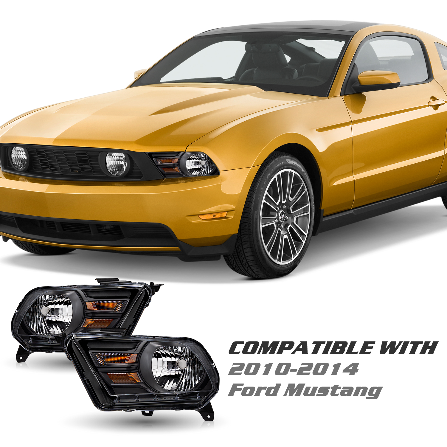 For 2010 2011 2012 2013 2014 Ford Mustang Halogen Type Headlight Headlamp Pair