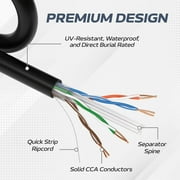Cables Direct Online 500FT CAT6 Outdoor 23AWG 550MHz UTP Copper Clad Aluminum Solid Bulk Ethernet Cable Direct Burial UV Wire