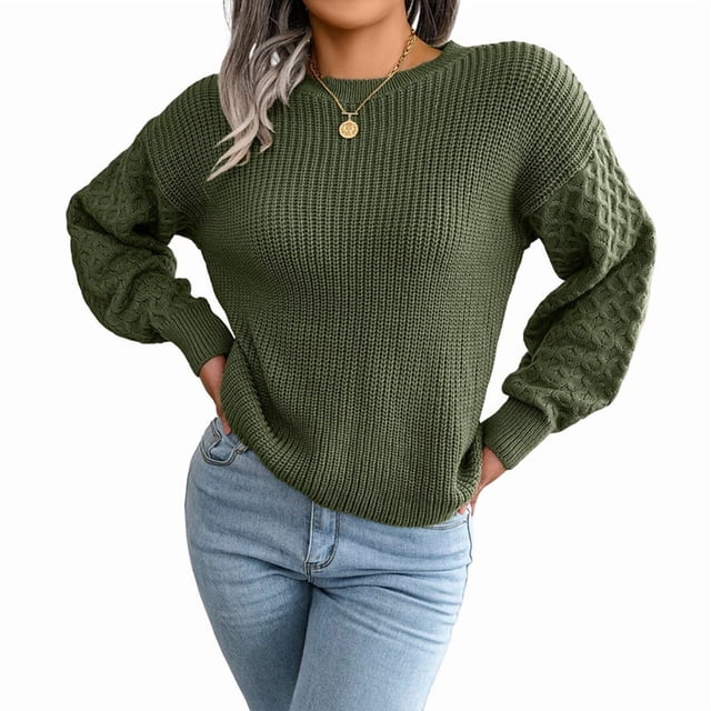Suéter de Punto Liso para Mujer, Informal, de Larga Tipo Farol, con Cuello Redondo Verde S