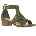 thumbnail image 3 of Gilian-1 Women's Open Toe Laser Cutout Chunky Heel Ankle Strap Vegan Suede Sandals OLIVE_GREEN 6.5, 3 of 5