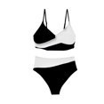 thumbnail image 2 of Busydd Swimsuit for Women 2 Piece High Waisted Bikini Set Trendy V Neck Pleated Bathing Suit Colorblock Swim Suits with Briefs, 2 of 5