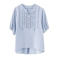 thumbnail image 2 of Neewe Womens Short Sleeve Tops Summer T Shirts Linen Embroidered Vintage Loose Shirt Causal Fashion Basic Tee, 2 of 6