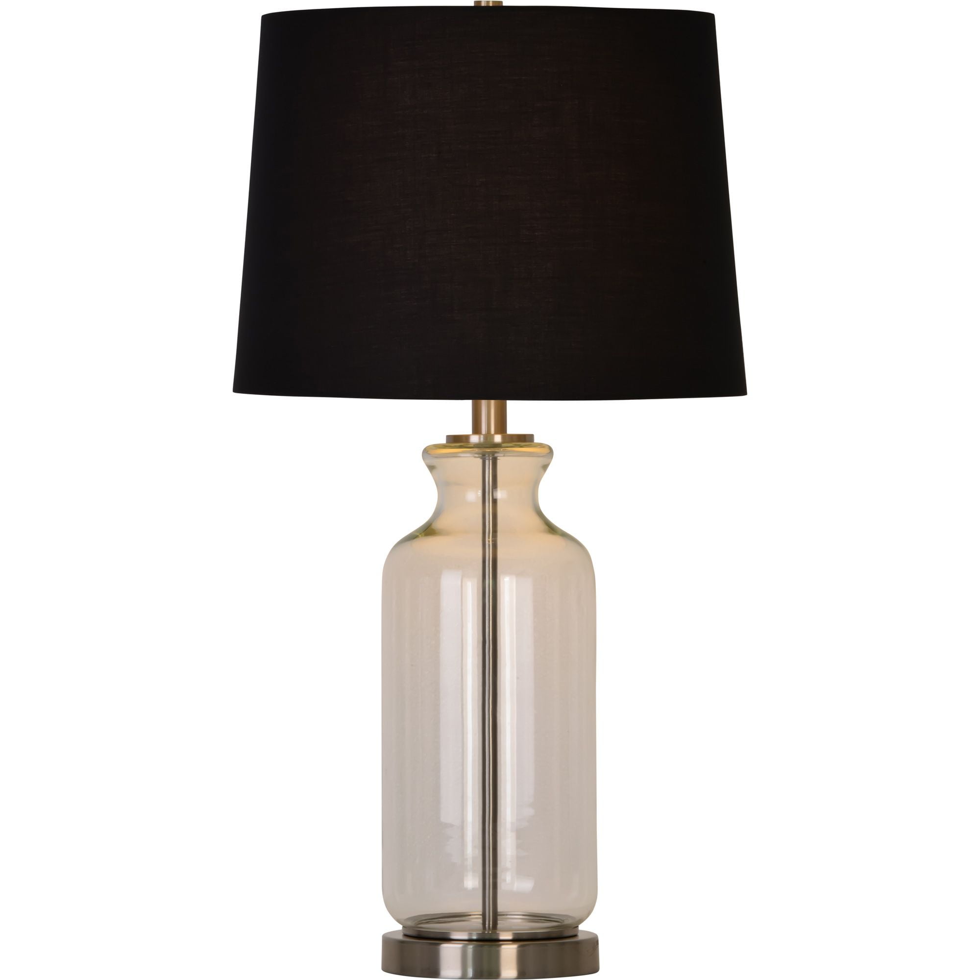 Set of 2 Bottle Shaped Glass Table Lamps with Black Modified Drum Shade 26.5"