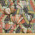 thumbnail image 2 of Ambesonne Nature Flowers Fabric by the Yard Upholstery, Abstract Tulips Art, 3 Yards, Dark Salmon and Eggplant, 2 of 5
