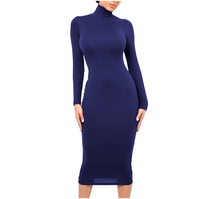 Birdeem Robe Moulante Aguichant pour Femmes Automne Hiver, Col Montant, en Molleton, Épaissie, Ajustée, Ajustée aux Hanches