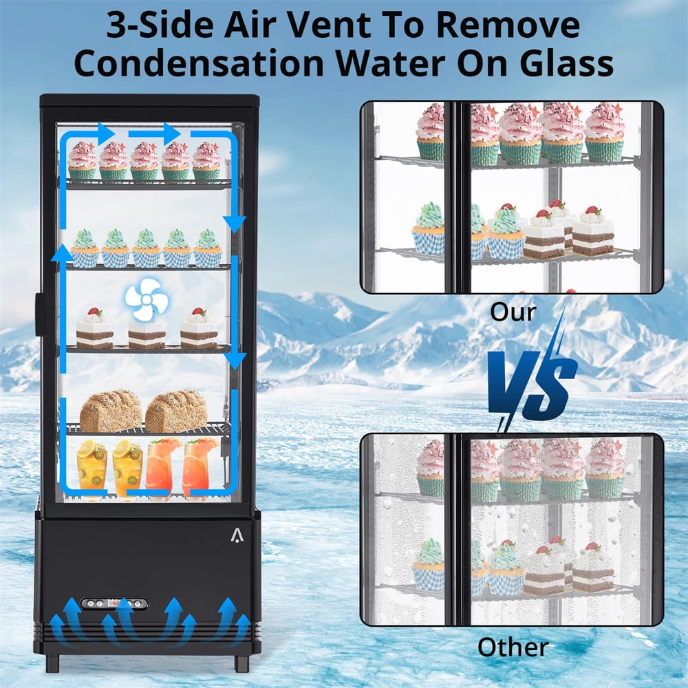 Commercial Refrigerator - 3.46 cu.ft. 98L, Upright Beverage Cooler, Countertop Design with LED Light, Ideal for Home, Store, Gym, Office, and Cafe Restaurant
