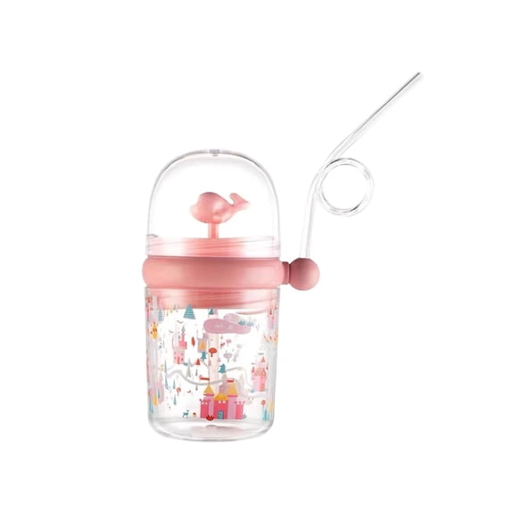 Cute Whale Tumbler with Straw, Clear PC Water Bottle, Dustproof Lid Cup, Reusable Drinkware for Home Office(Pink)