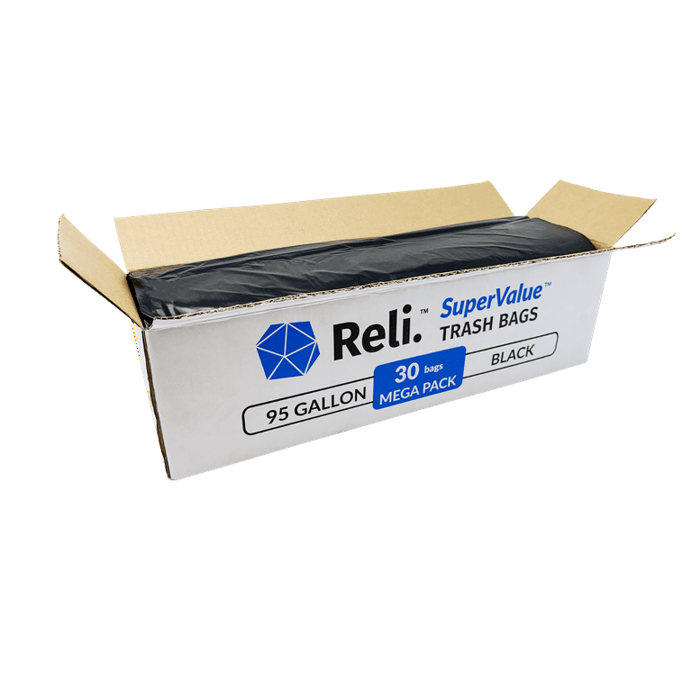 Reli. SuperValue 95 Gallon Trash Bags | 30 Count | Made in USA | Heavy Duty  | Black Multi-Use Garbage Bags