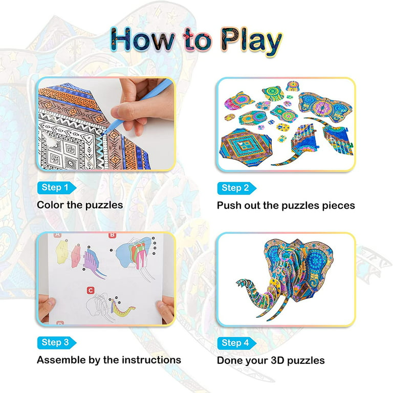Elephant Canvas Coloring Kit for Kids DIY Gift for Children 