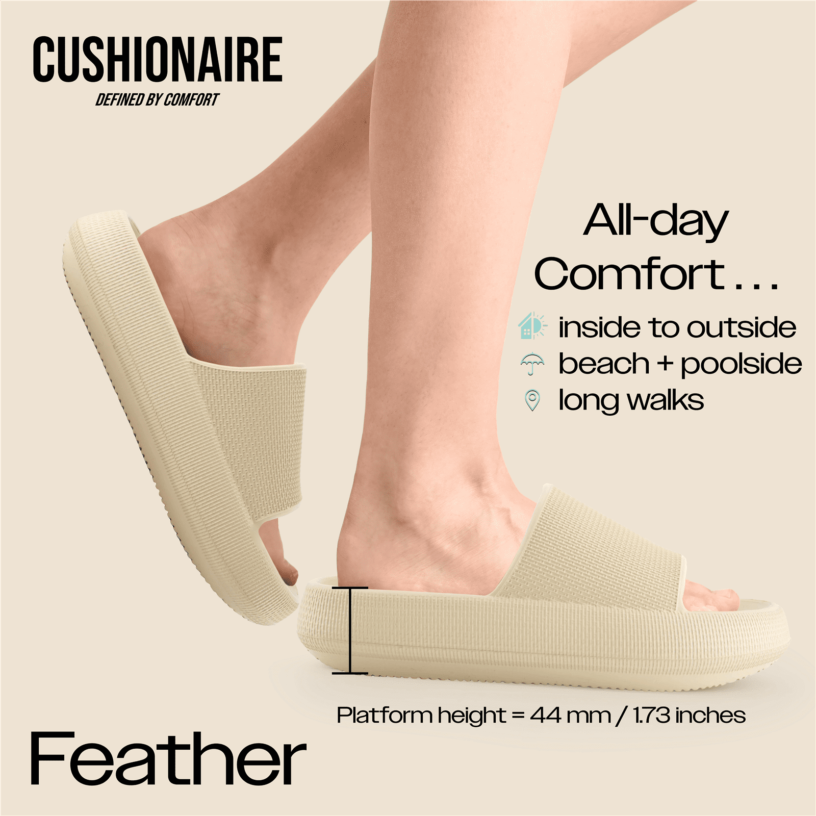 Cushionaire Women's Waterproof Feather Recovery Slide Sandal. Khaki, 8