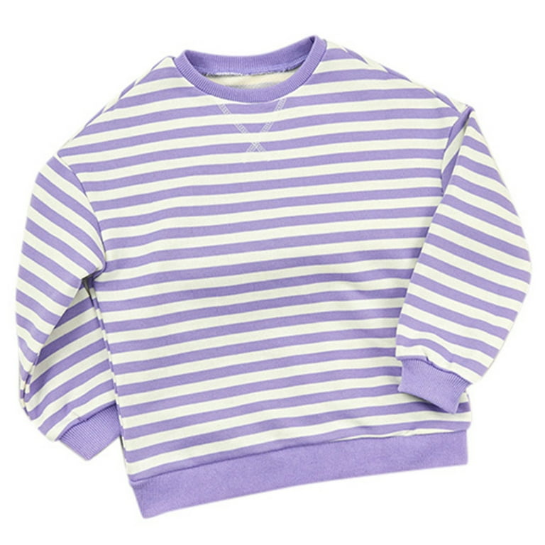 TYGHBN Kids Girls Pullover Striped Color Block Crew Neck Long