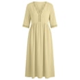 thumbnail image 5 of Karymi Lace Trim Midi Dress, V-Neck 3/4 Sleeve A-Line Casual Flowy Dress, Solid Color Summer Boho Beach Dress Easter Dresses for Women, 5 of 9