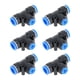 thumbnail image 1 of Conectores de aire de empuje únicos Bargains 1/2"x5/16"x1/2" en forma de T, conector rápido de línea de aire de plástico, 6 piezas, azul y negro, 1 of 1