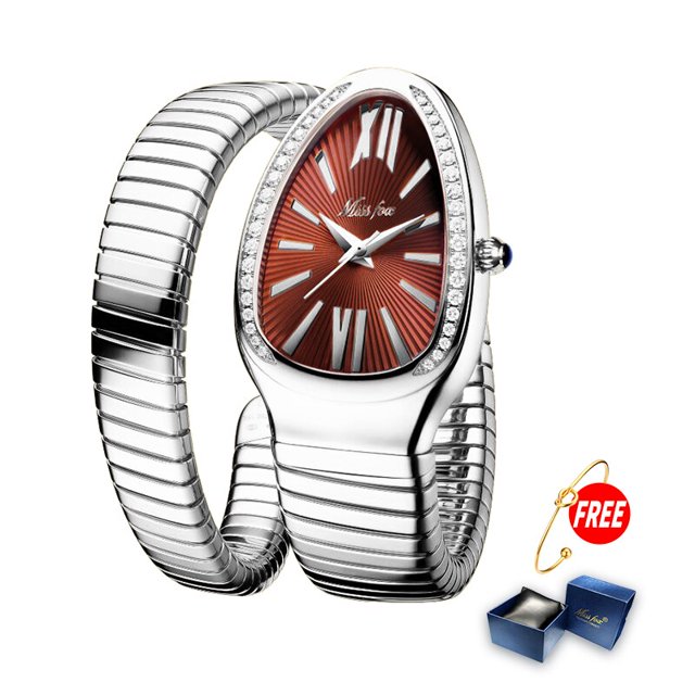 MISSFOX-relojes con forma de serpiente para mujer, reloj de pulsera de lujo, de acero, de cuarzo dorado único, femenino qym unisex