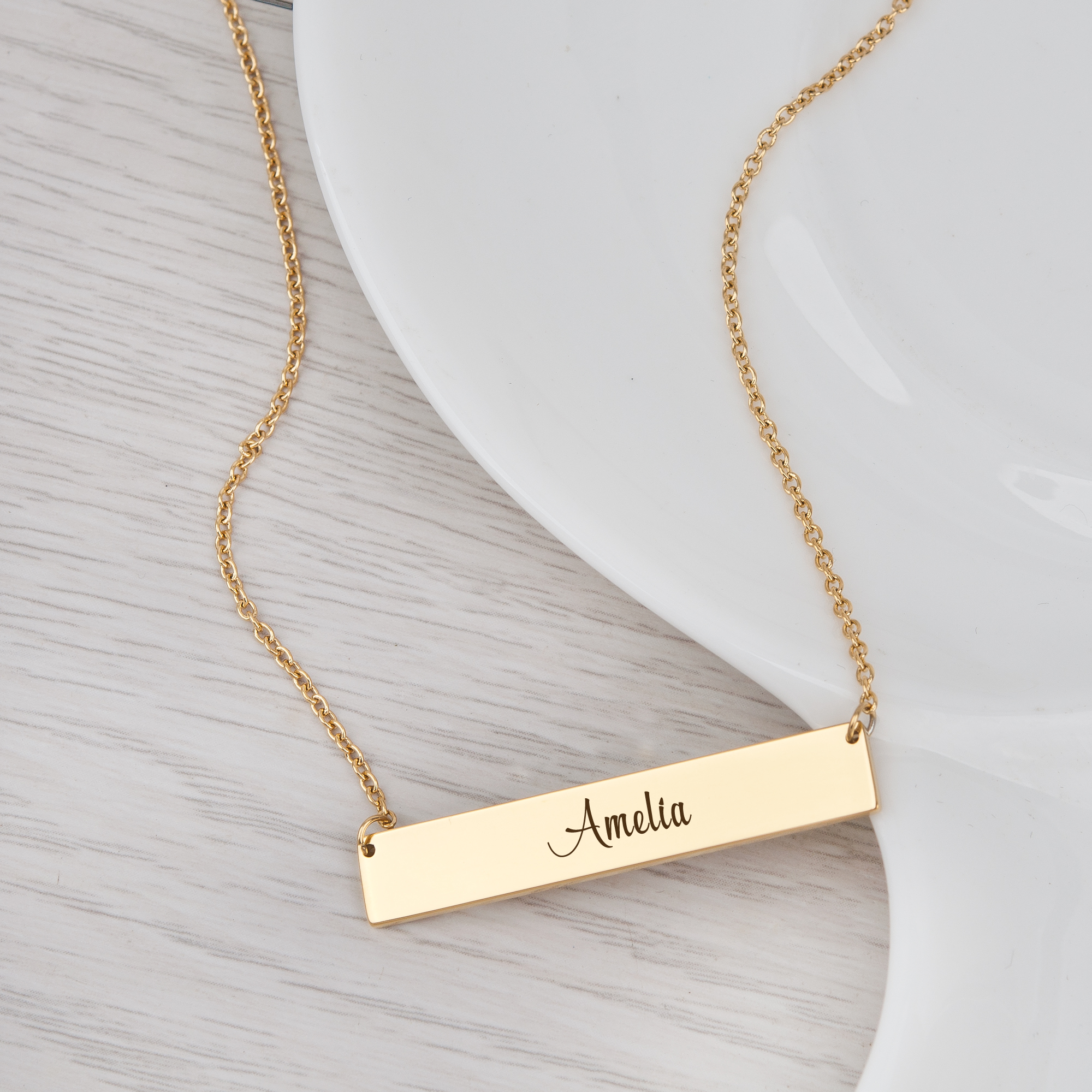 Personalized Polished Stainless Steel Bar Name Necklace Engrave Birthday Christmas Anniversary Gift for Mom Her
