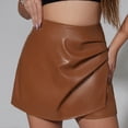 thumbnail image 5 of FRSASU Shorts for Women Faux Leather Skorts High Waisted PU Leather Shorts Elastic Waist Ruched Wrap Skorts Skirts Khaki, 5 of 9