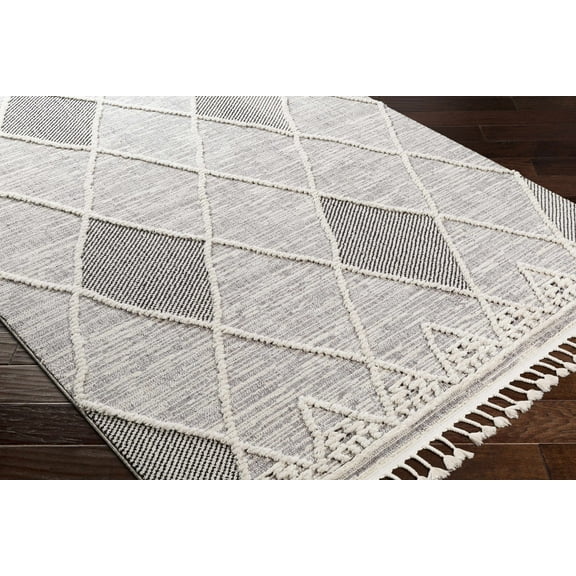 Hauteloom Norvelt Living Room, Bedroom Area Rug - Bohemian/Global - High Pile - Black, Ivory, Gray - 5'3" x 7'3"