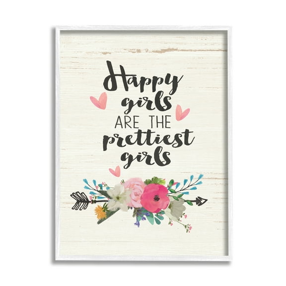 Stupell Industries Happy Girls Prettiest Graphic Art White Framed Art Print Wall Art, 11x14, by Jo Moulton